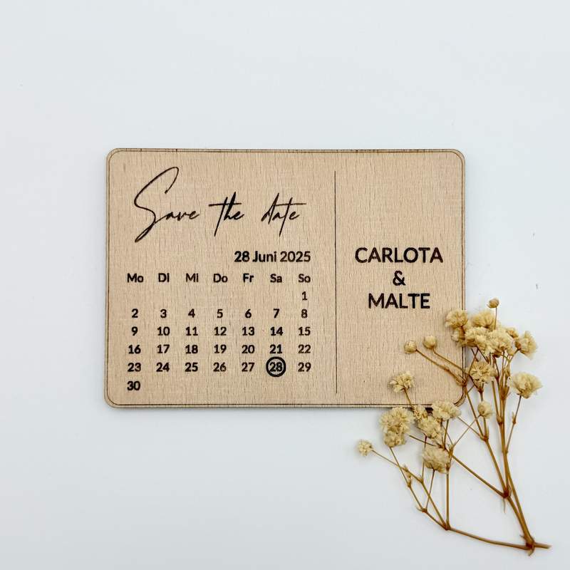 "Save the Date" Karte aus Holz mit Magnet - zelebro