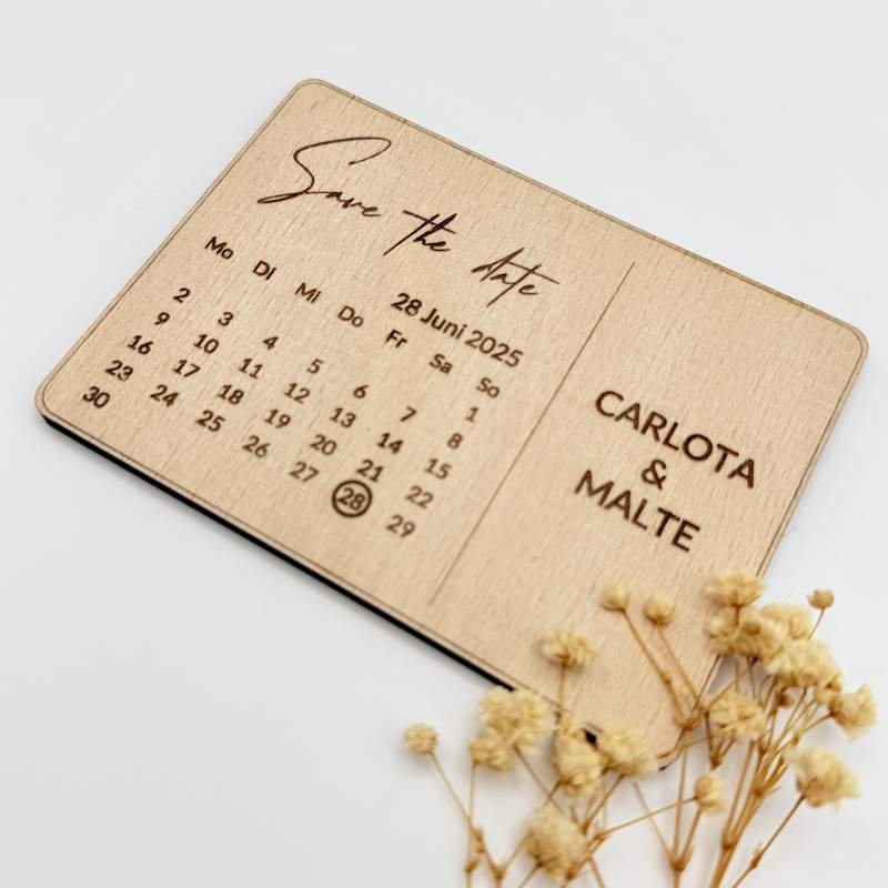 "Save the Date" Karte aus Holz mit Magnet - zelebro