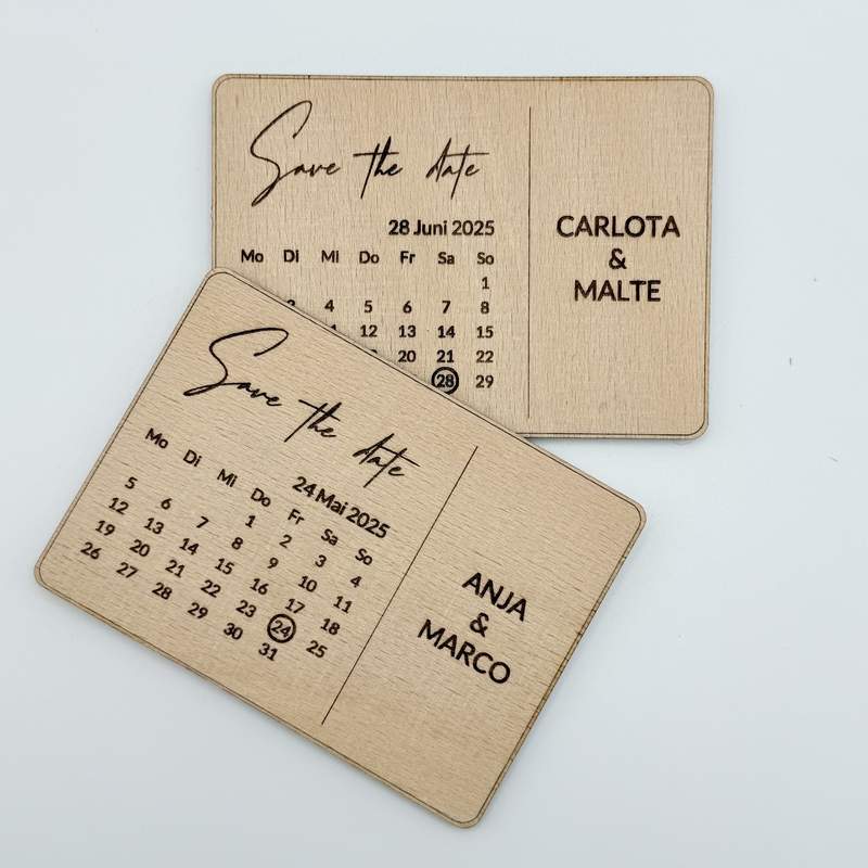 "Save the Date" Karte aus Holz mit Magnet - zelebro