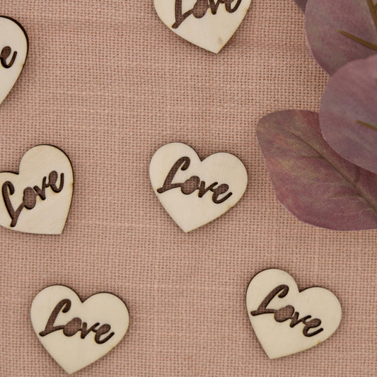 Tischkonfetti zur Hochzeit aus Holz mit "Love"
