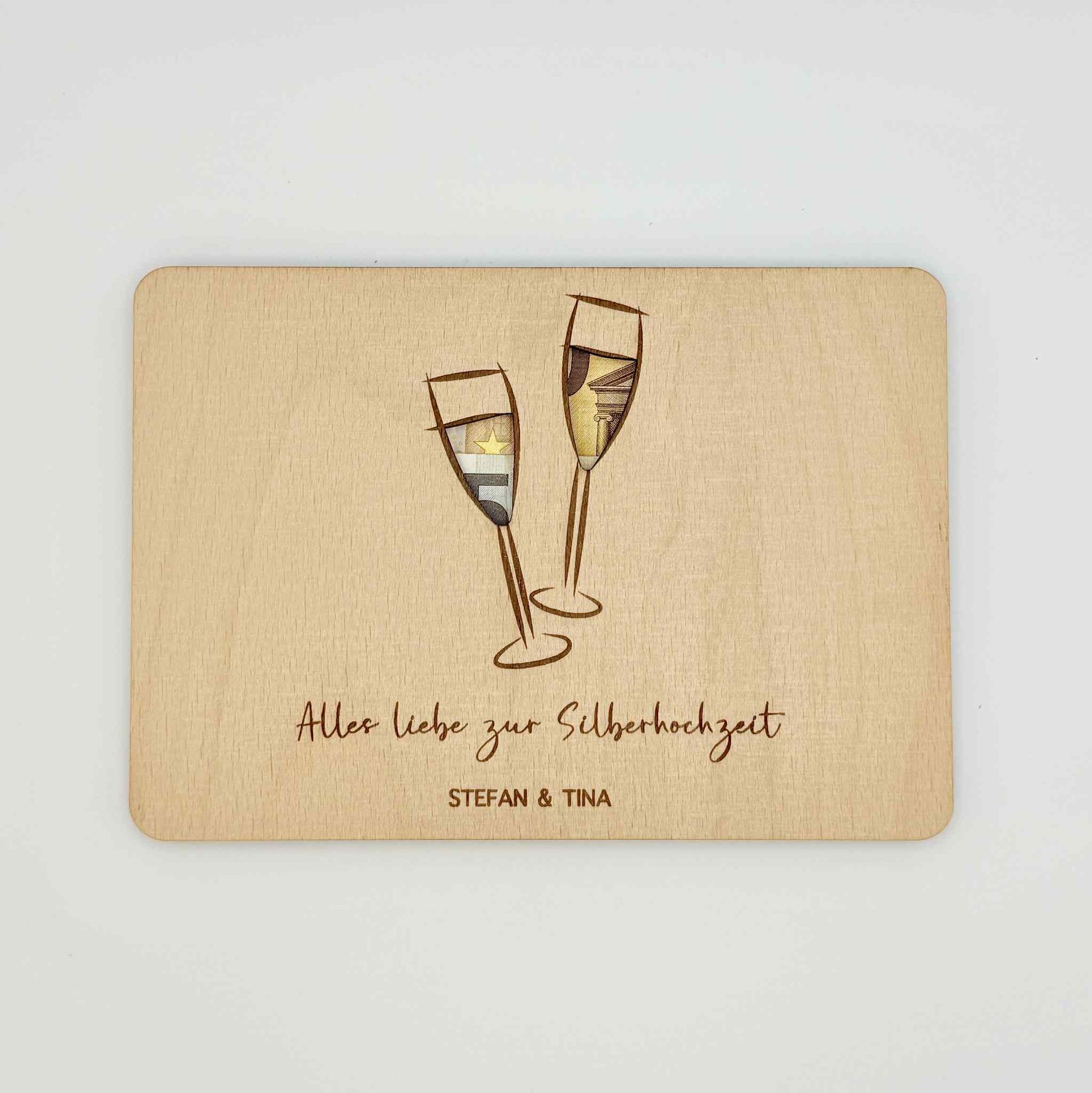 Personalisiertes Geldgeschenk zur Hochzeit mit zwei Gläsern