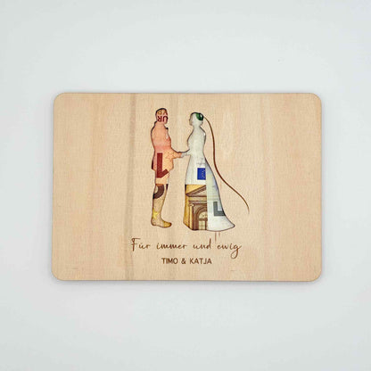 Ein ausgefallenes Geldgeschenk zur Hochzeit aus Holz.