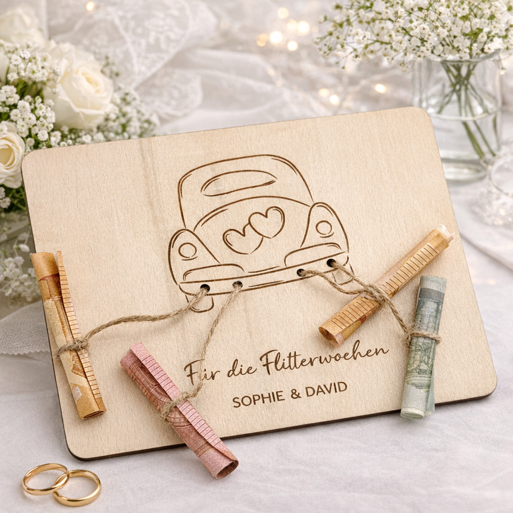 Ein Geldgeschenk zur Hochzeit mit einem Hochzeitsauto