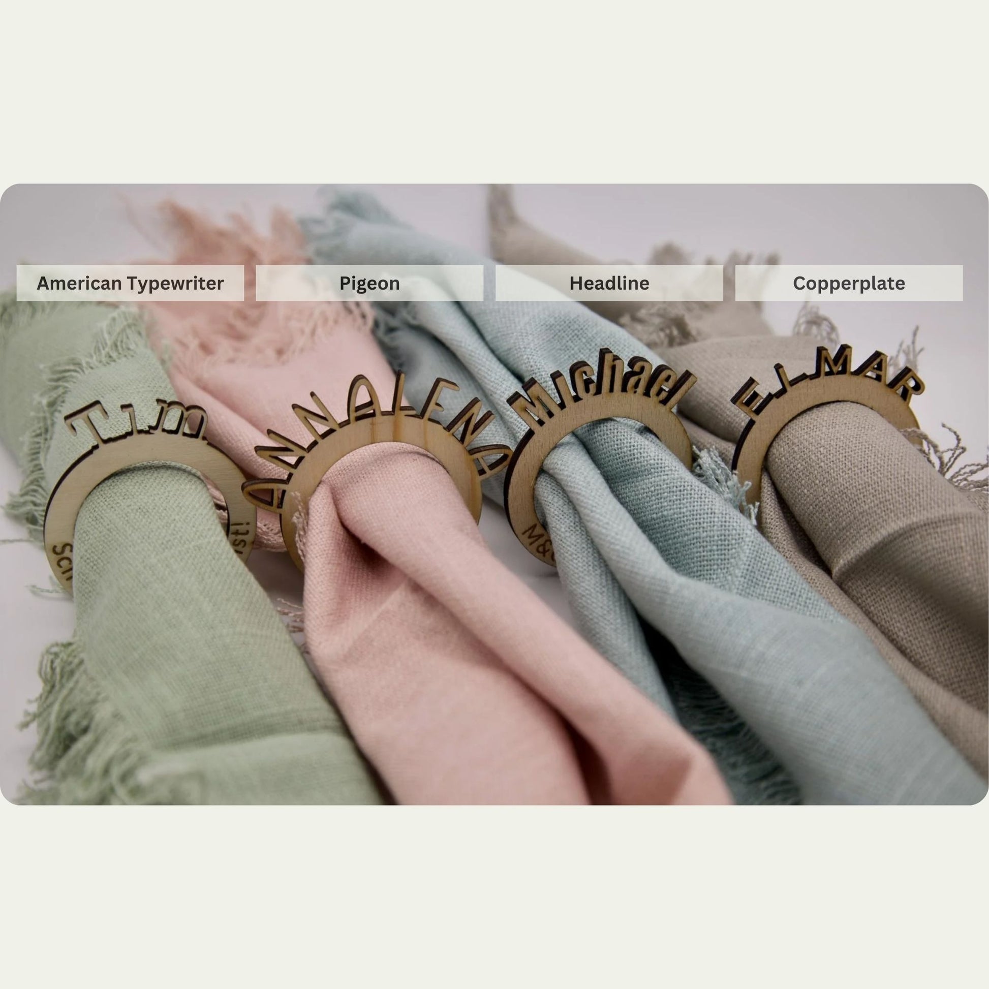 Verfügbare Designs für personalisierte Serviettenringe 