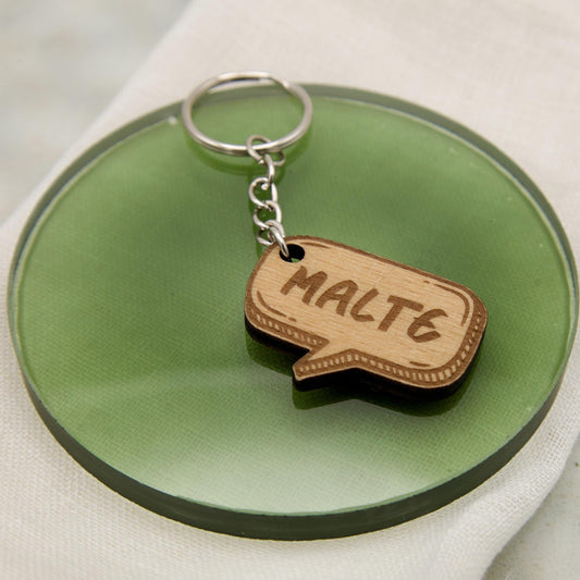 Schlüsselanhänger aus Holz personalisiert "Comic"